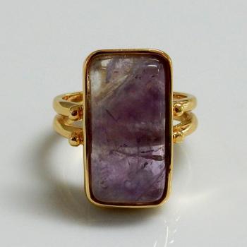 长型戒面天然紫水晶戒指