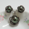 黑色貝殼珍珠飾品套組-項鍊+耳環