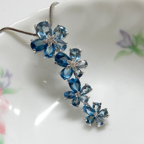 漸層水藍色系時尚首飾組-項鍊+耳環+戒指
